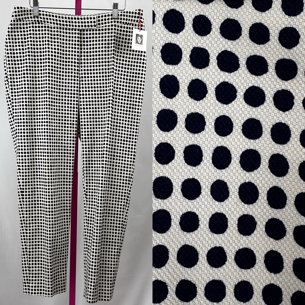 Navy Blue Polka Dot Dress Pants Anne Klein Women's Size‎ 10 White Office Casual
